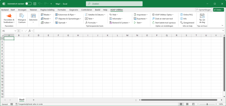 Excel met ASAP Utilities in het menu